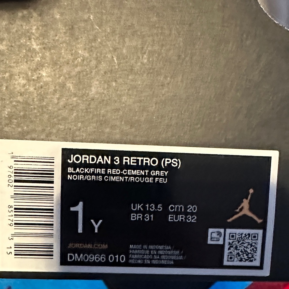 Jordan 3 Retro Kids' Shoes - Black, Red, Gray Cement
